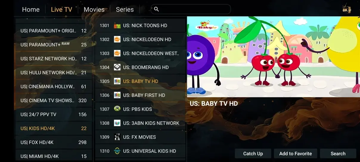 Movie browsing screen in a compatible IPTV player 3