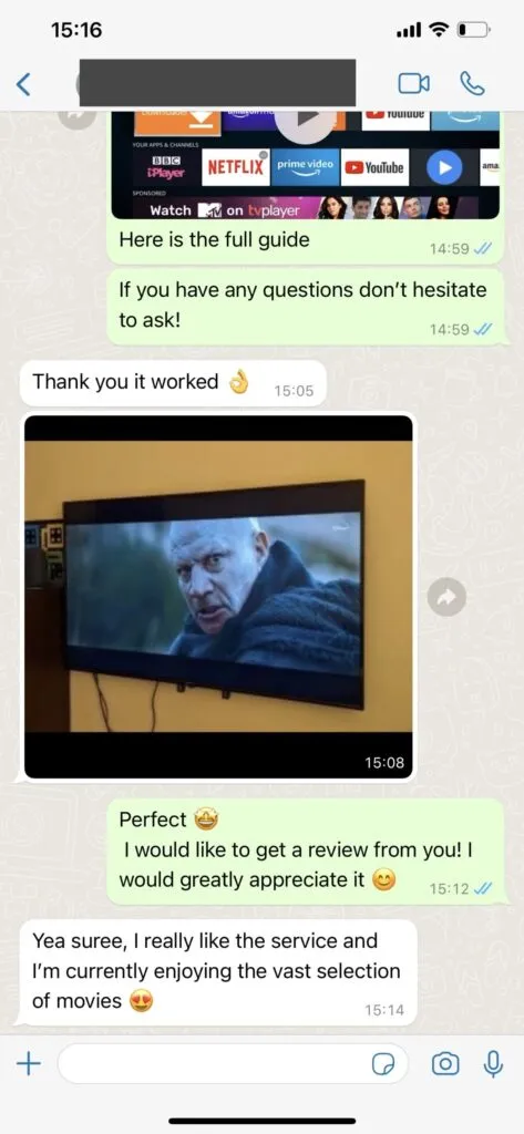 Example IPTV setup assistance in WhatsApp 1